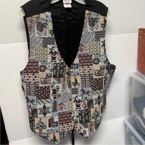 Vintage Bobbie Brooks size 22 Christmas tapestry vest Santa Claus sleigh